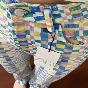 ZARA colorful checkered jeans